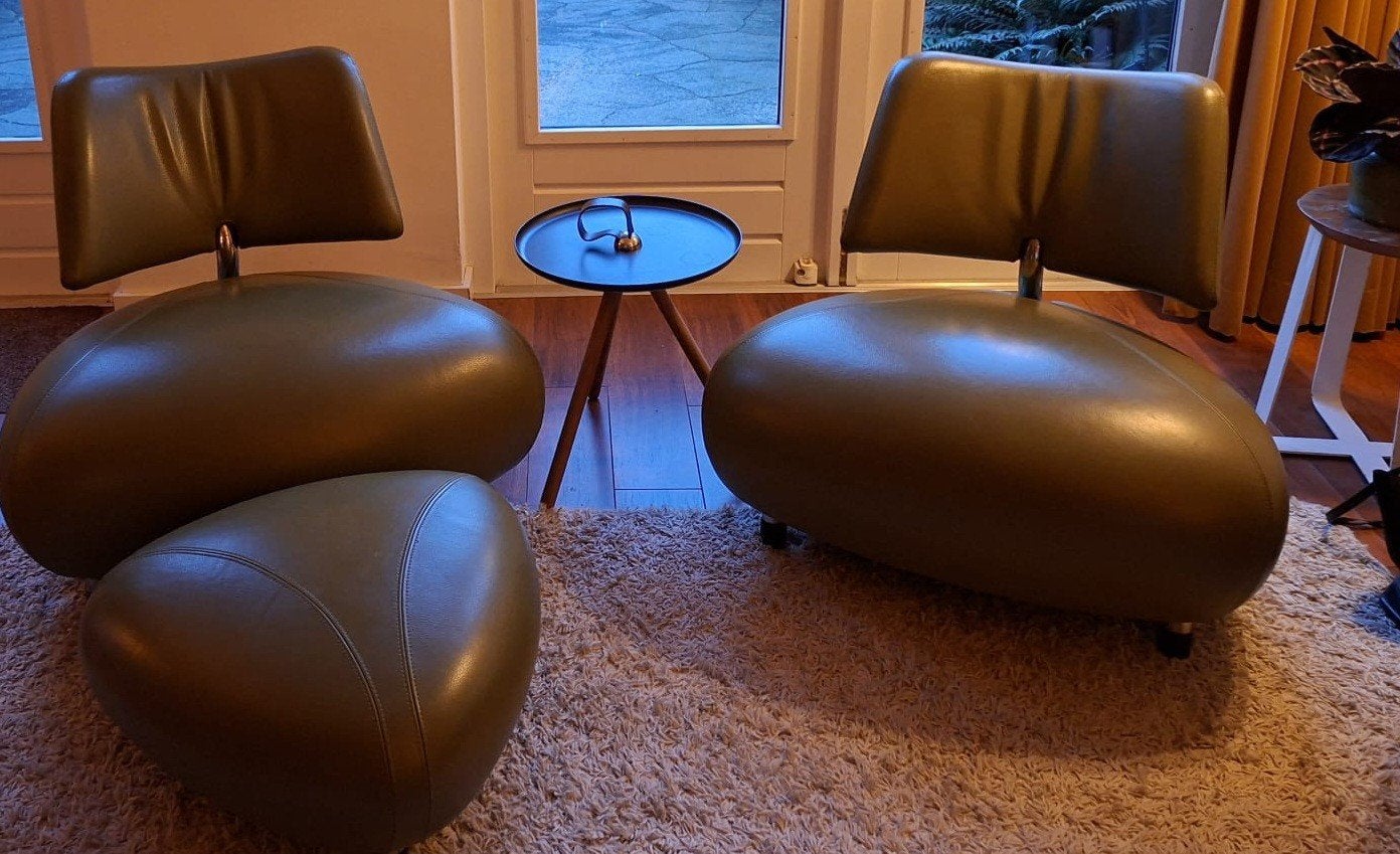 Set van 2 Design fauteuils met poef (Merk Leolux), Huis en Inrichting, Ophalen, Twee, Overige kleuren, Leer