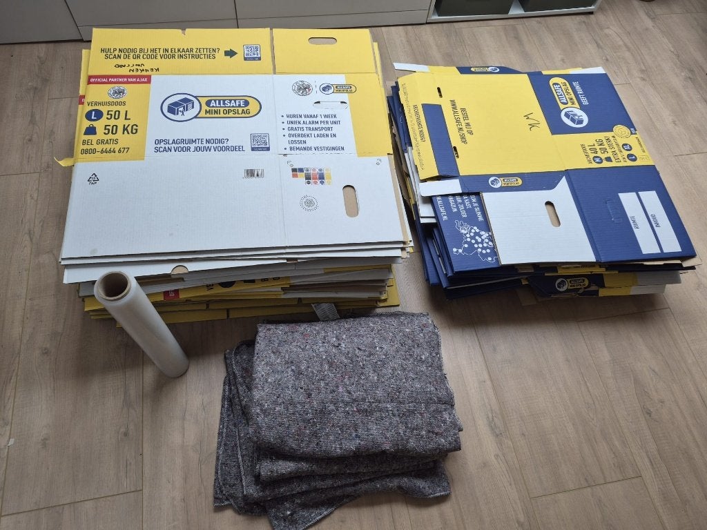 verhuisdozen, dekens, inpakfolie, Doe-het-zelf en Verbouw, Ophalen, Gebruikt, 40 tot 60 cm, Opvouwbaar