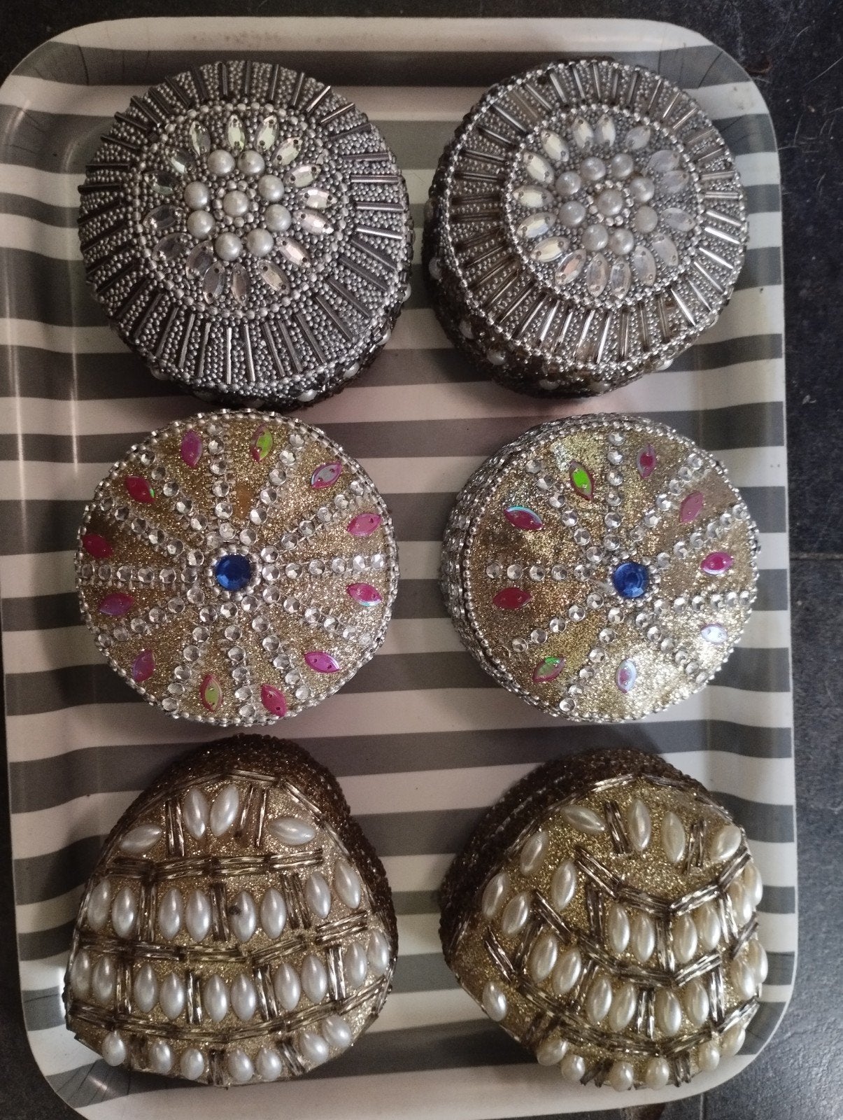 Decoratieve doosjes met parels en glitters, Meerkleurig, Ophalen of Verzenden, Textiel, Oosters