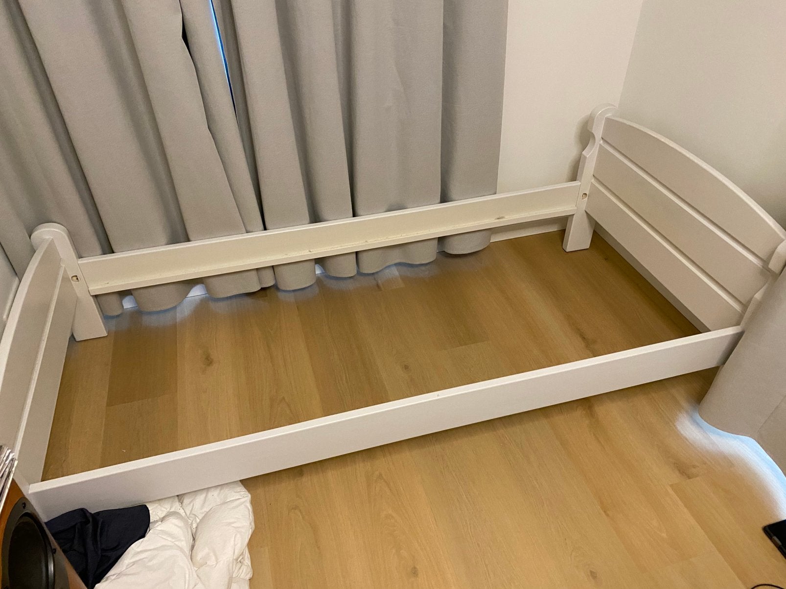 Massief houten bed 1 persoons 90x200, Ophalen, 85 tot 100 cm, Gebruikt, Lattenbodem