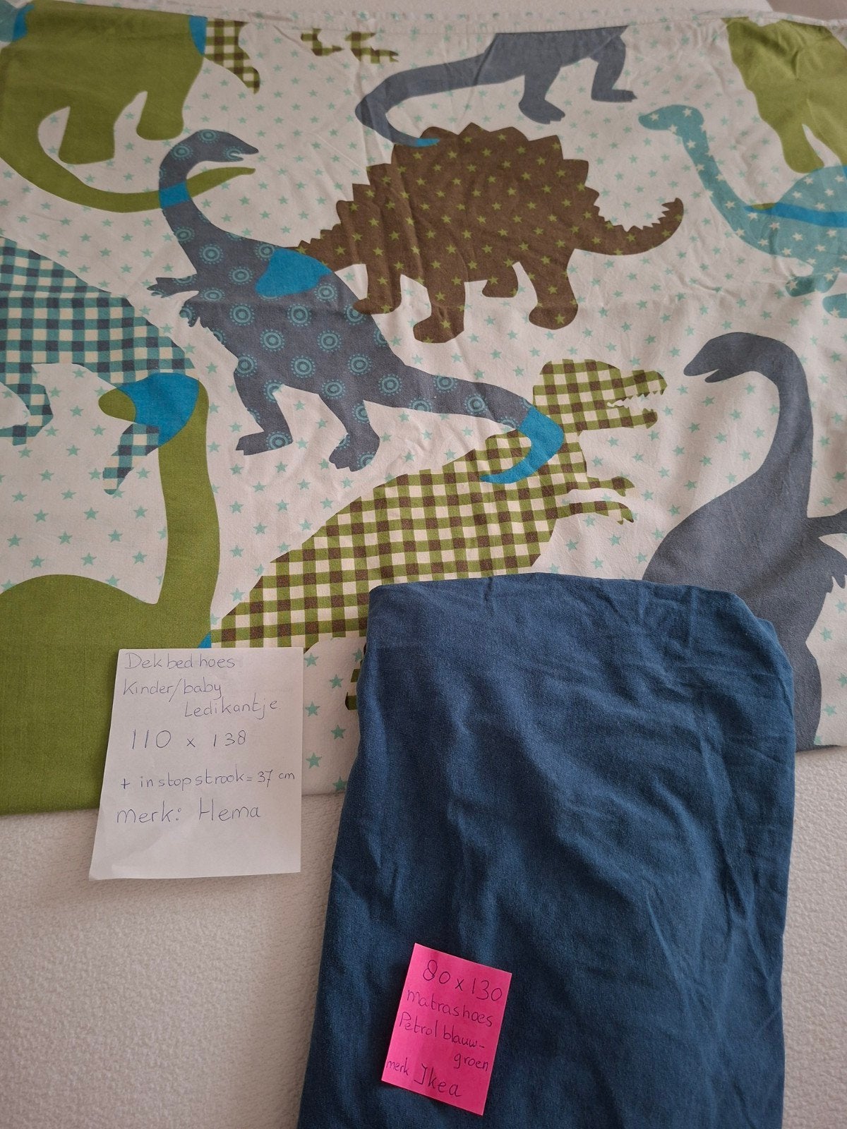Dino kinderdekbedovertrek 110x138+ petrol matrashoes ikea ., Overige kleuren, Dekbedovertrek, Anti-allergisch, Ophalen of Verzenden