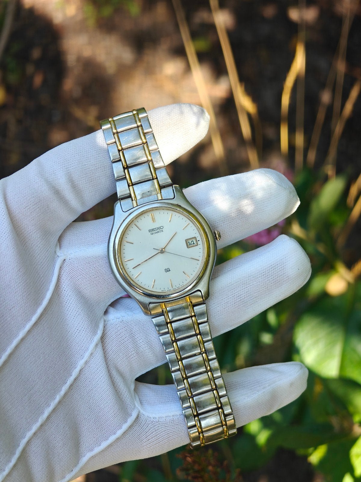 Seiko 7N42 Vintage - Wit / Goud, Ophalen, Gebruikt, Goud, Goud