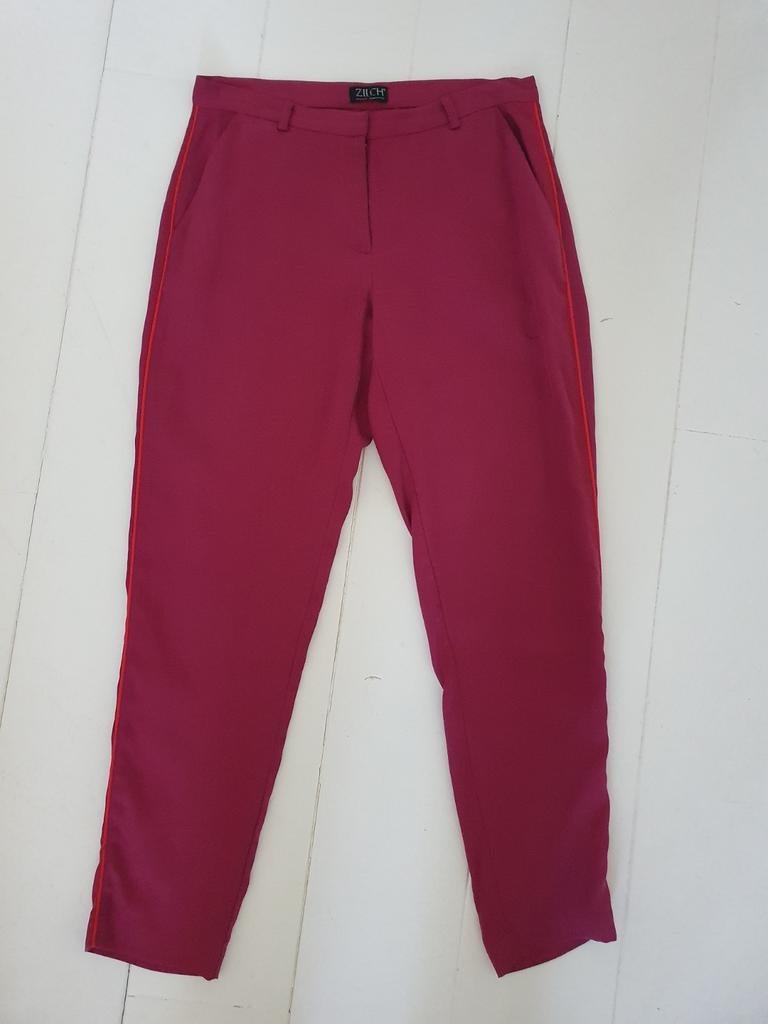 Fuchsia roze broek met rode bies Zilch mt 40, Maat 38/40 (M), Ophalen of Verzenden, Zo goed als nieuw, Roze