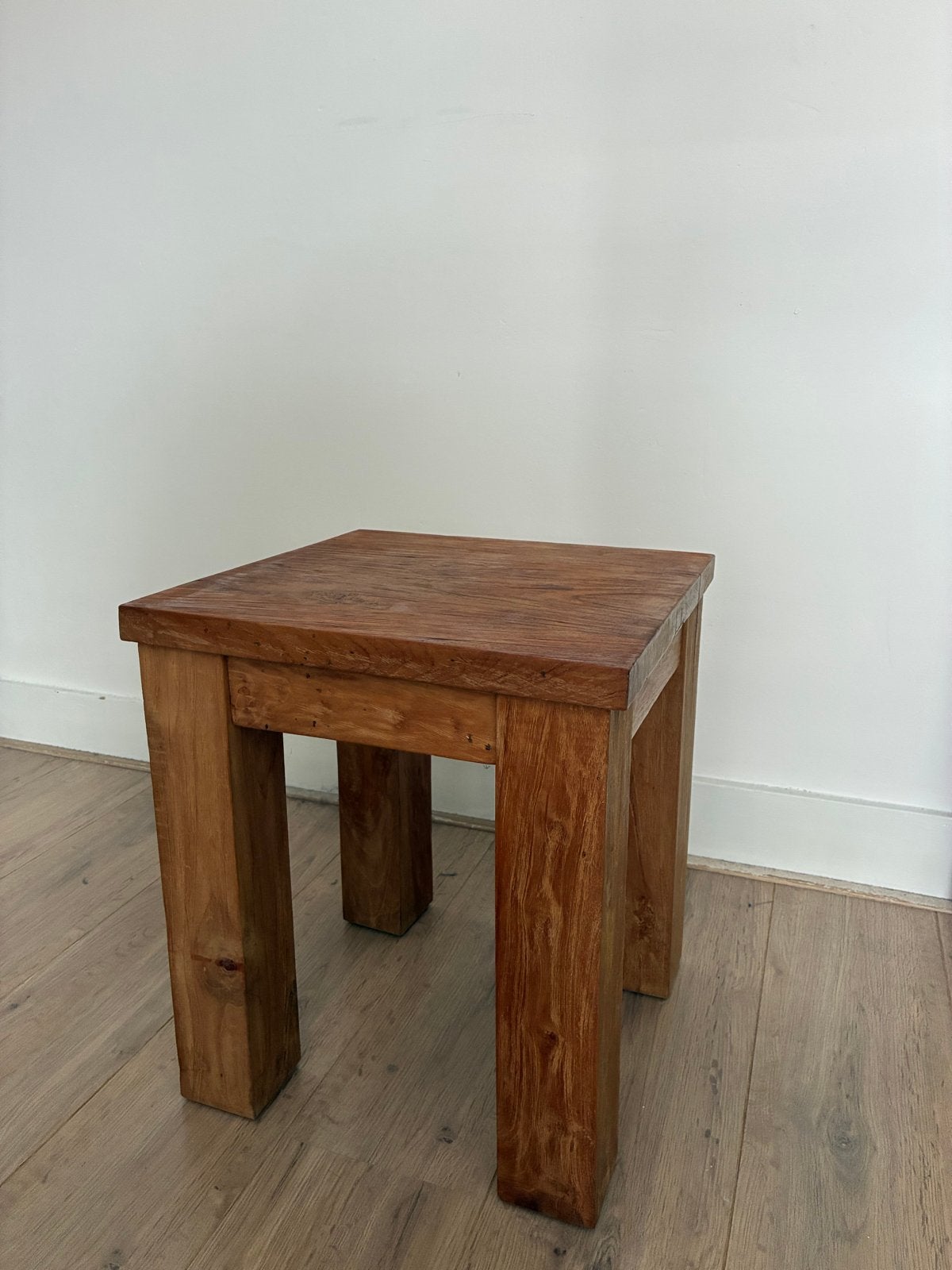 Massief Teakhouten Bijzettafel 39x39x45 cm, 45 tot 60 cm, Minder dan 55 cm, Gebruikt, Vierkant