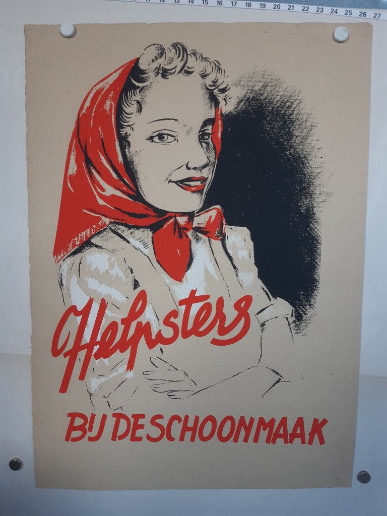 Originele Poster Helpsters bij de Schoonmaak, Ophalen of Verzenden, A1 t/m A3, Reclame, Rechthoekig Staand
