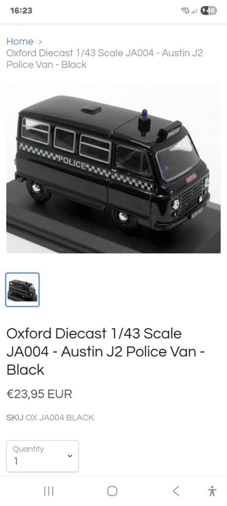 Oxford Diecast Austin J2 Police Van, Hobby en Vrije tijd, Ophalen of Verzenden, Zo goed als nieuw, Bus of Vrachtwagen, Overige merken