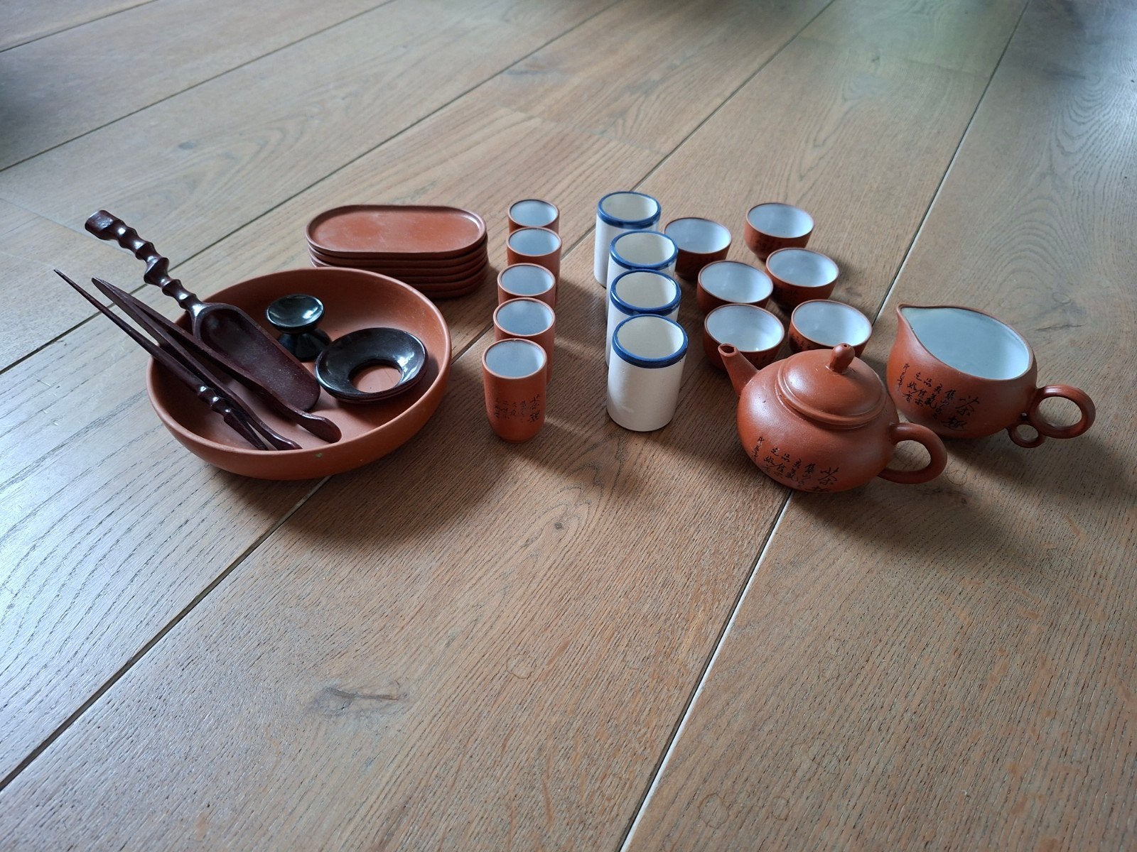 Vintage Chinese Yixing klei theeservies met accessoires, Ophalen of Verzenden