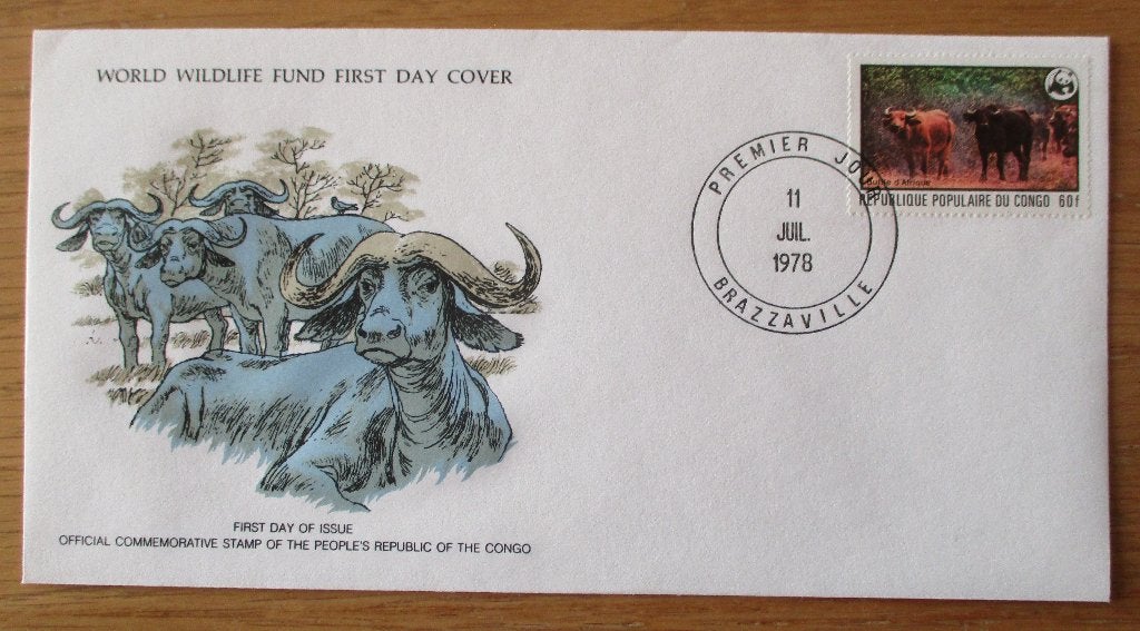 Congo, WWF FDC Afrikaanse buffel, Verzenden, Gestempeld, Dier of Natuur