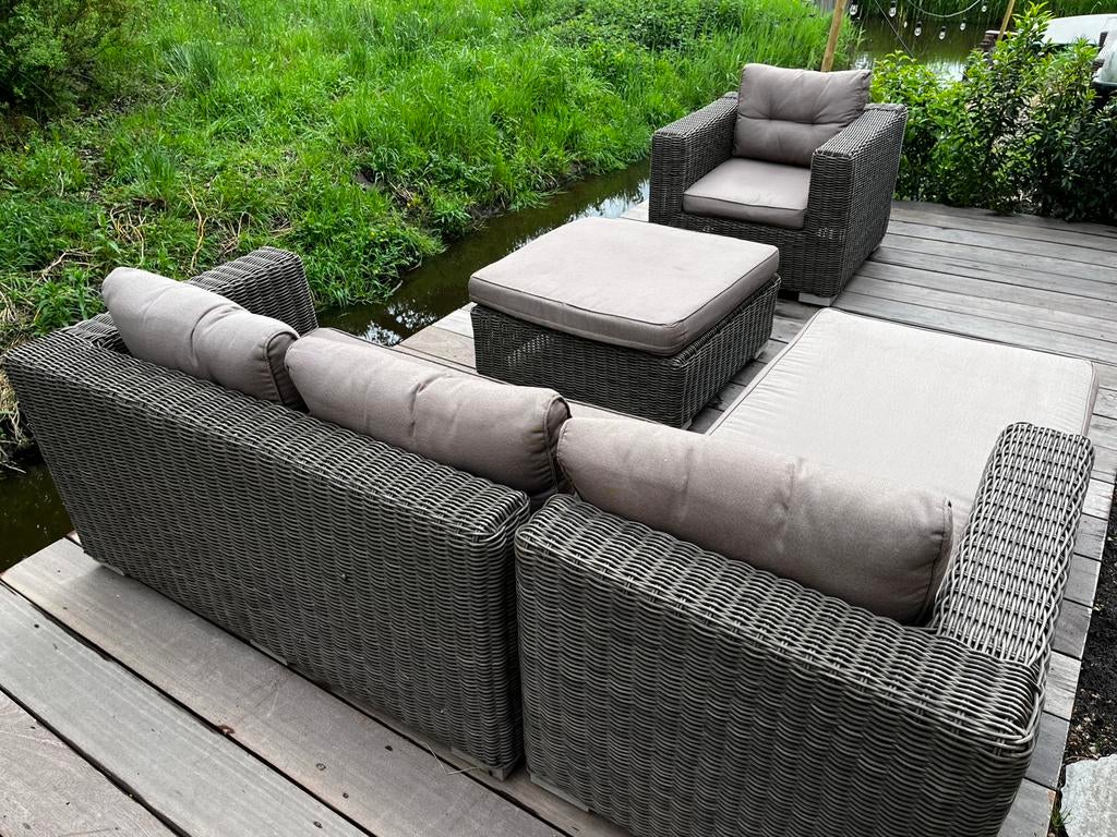Ronde Wicker tuinset / lounge set, Tuin en Terras, Tuinsets en Loungesets, Ophalen, 5 zitplaatsen, Gebruikt, Loungeset