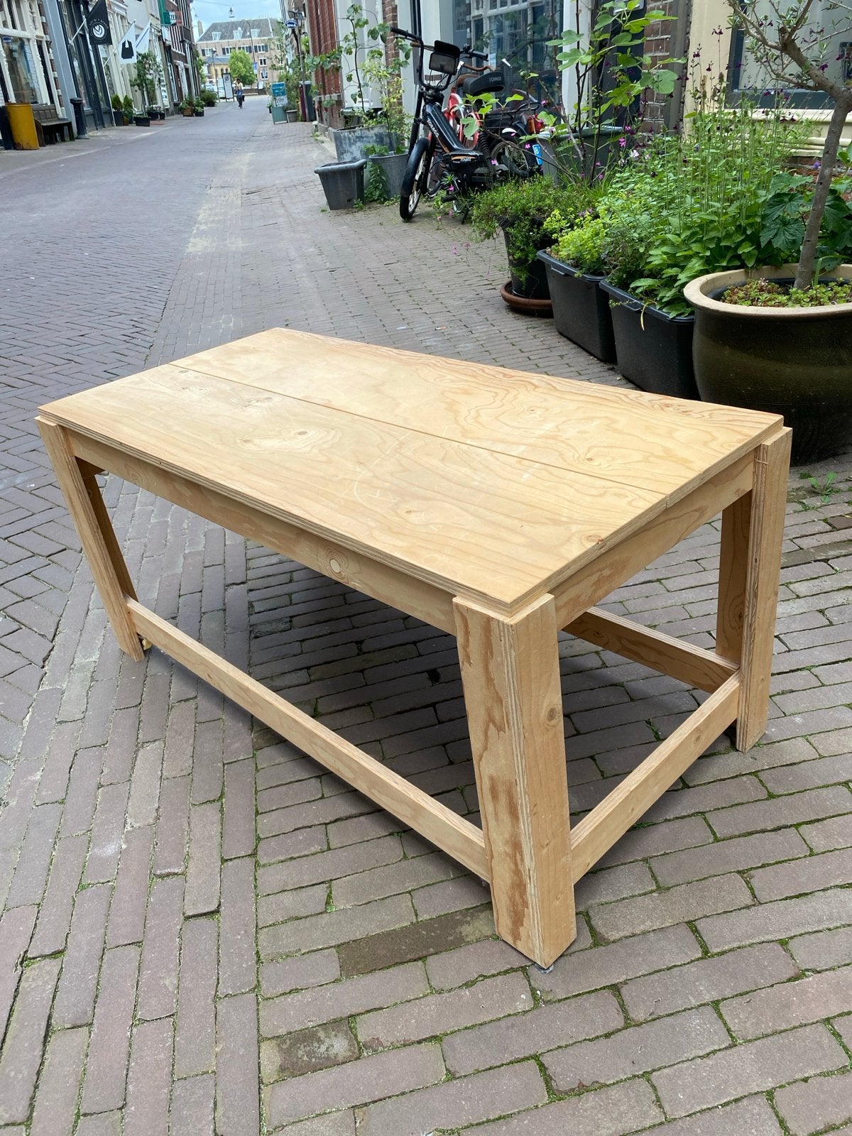 Multifunctioneel vuren multiplex bankje/lage tafel, Ophalen, Gebruikt, 100 tot 150 cm, 50 tot 100 cm