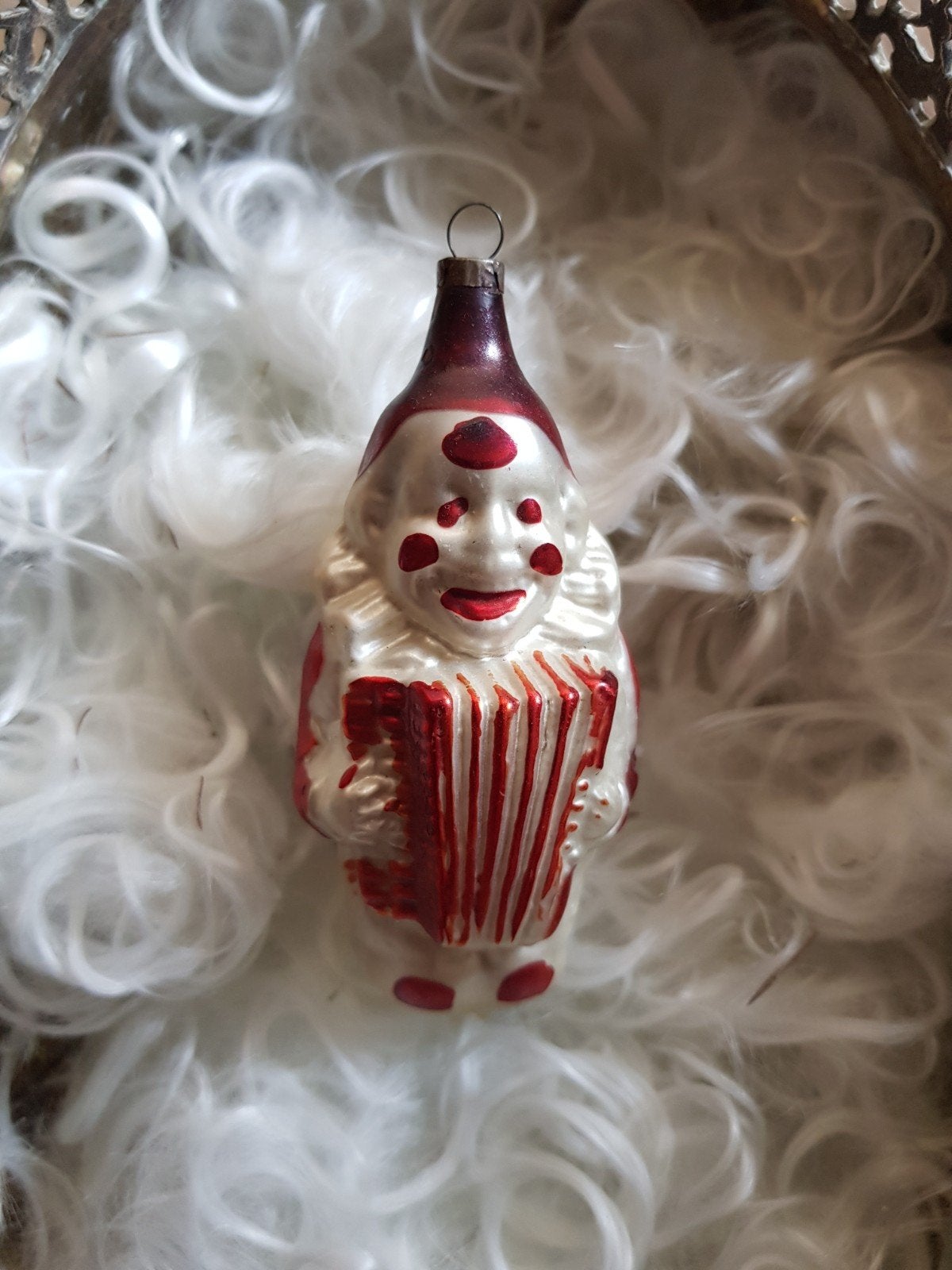 antieke kerstbal clown figuur accordeon, Diversen, Ophalen of Verzenden, Zo goed als nieuw