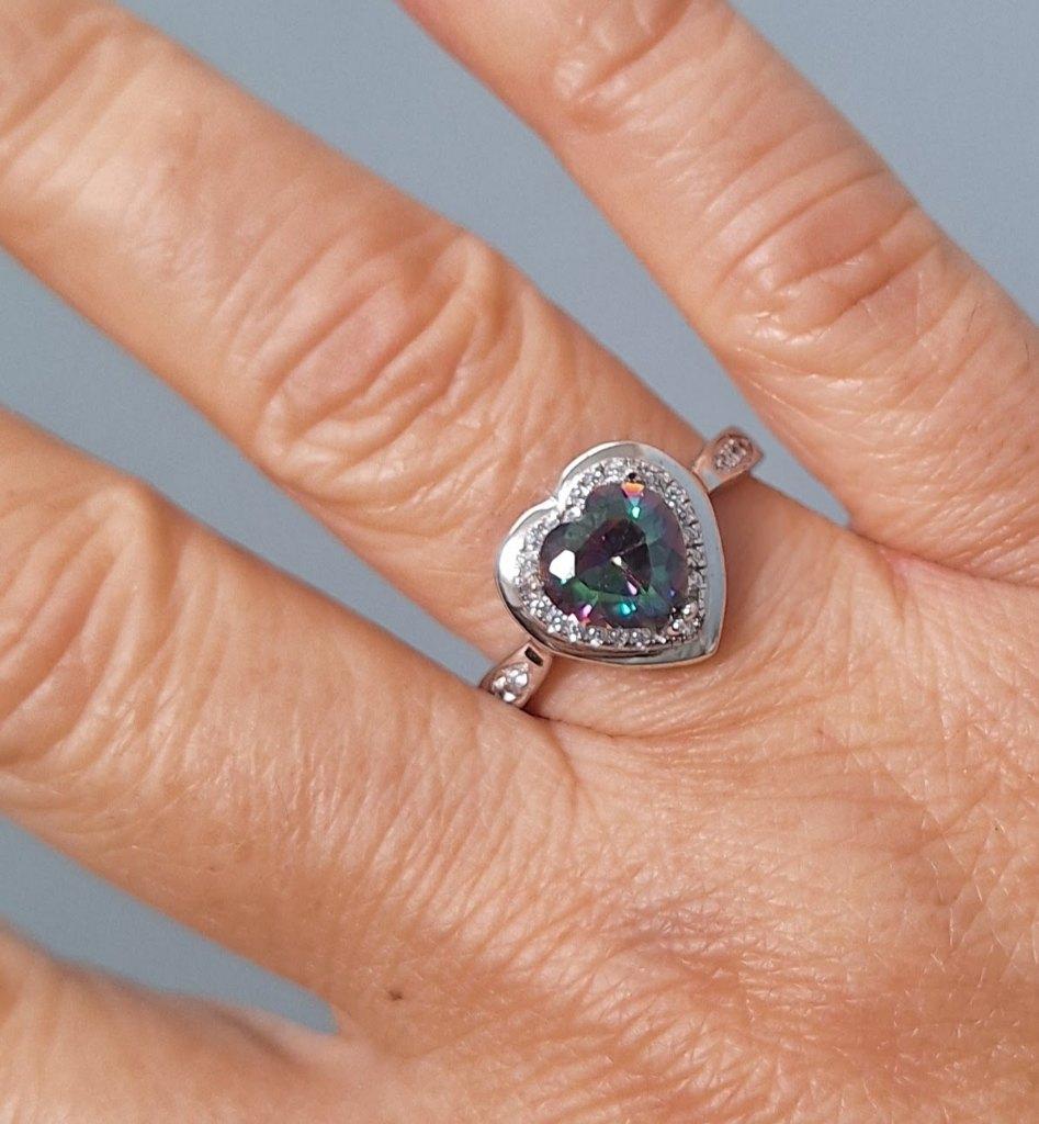 925 zilveren ring Hart met Mystic Topaas, Zirconia, Sieraden, Tassen en Uiterlijk, Ringen, Nieuw, Dame, 17 tot 18, Zilver, Zilver