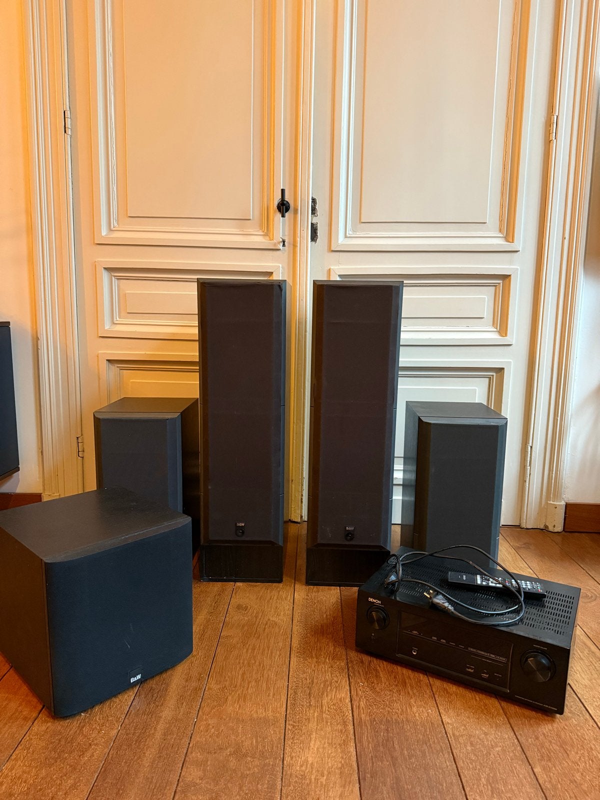 B&W Bowers & Wilkins Home Cinema Set met Denon Receiver, 70 watt of meer, Overige spelers, Ophalen, Overige merken