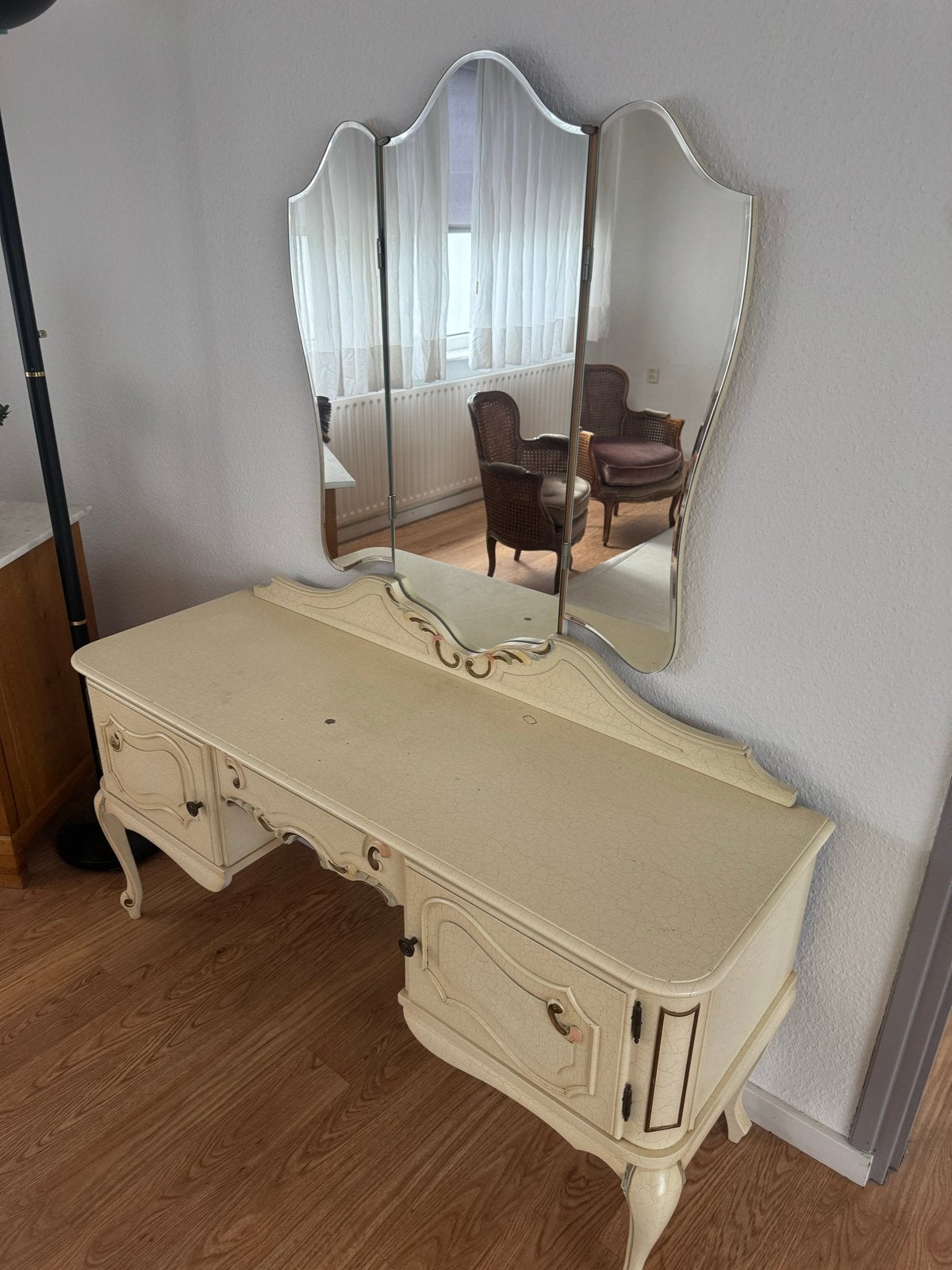 Vintage Kaptafel met Drievoudige Spiegel, Ophalen