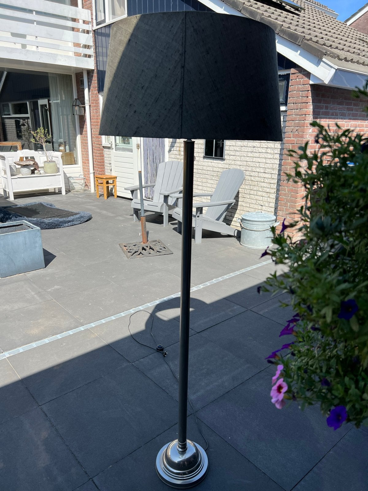 Riviera Maison Stijlvolle staande lamp met taupe kap, Huis en Inrichting, Lampen | Vloerlampen, Ophalen, Gebruikt, E27 (groot)