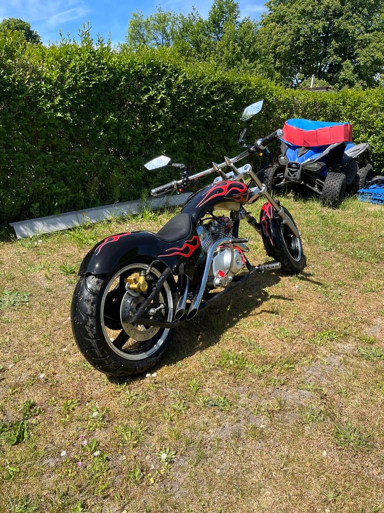 Unieke Custom Mini Chopper 125cc- Zwart met vlammen, Ophalen, Overige typen, 125 cc, Zo goed als nieuw