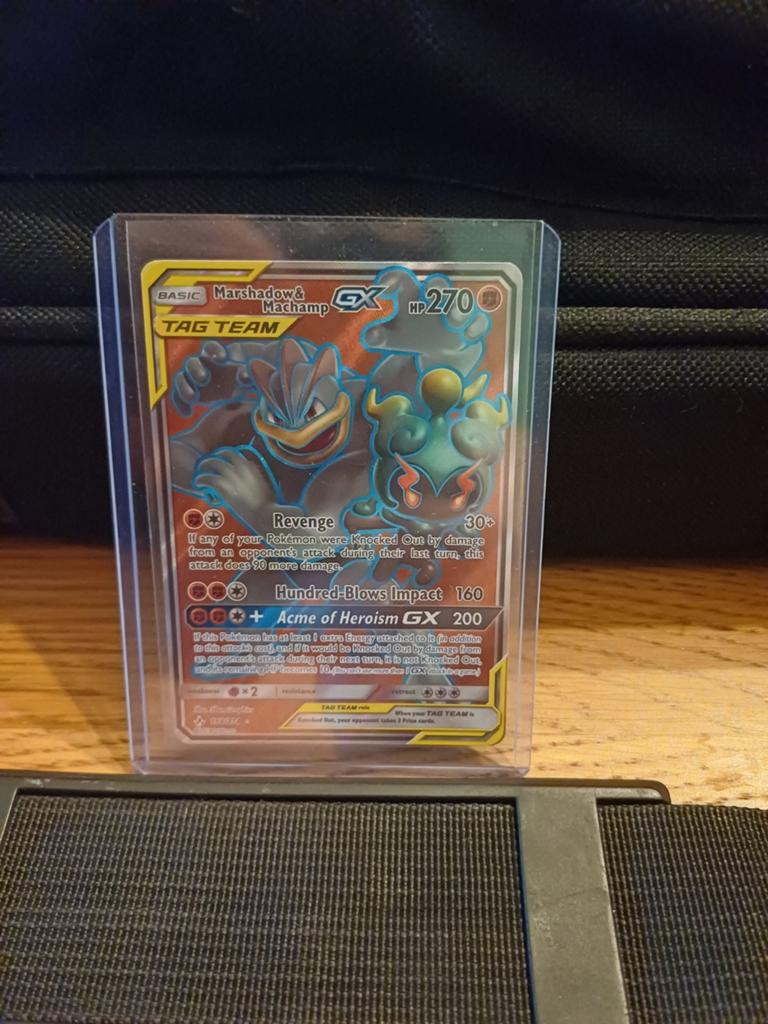 Pokémon Kaart: Marshadow & Machamp GX TAG TEAM, Ophalen of Verzenden, Zo goed als nieuw, Losse kaart