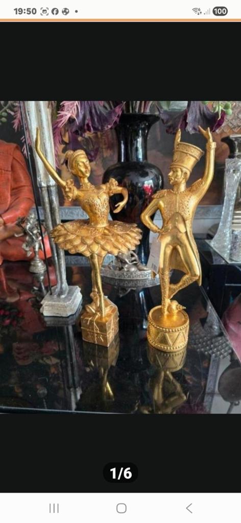 Gouden dansend paar: ballerina en soldaat beeldjes, Ophalen of Verzenden, Nieuw
