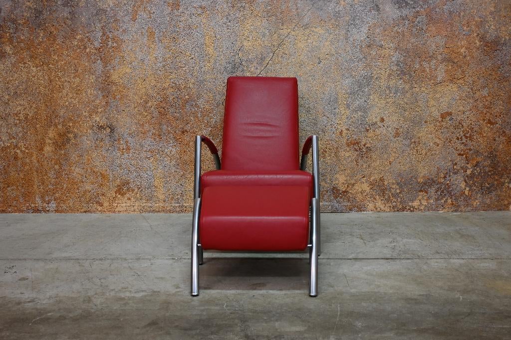 ZGANieuw rode leren Harvink de Club fauteuil + hocker, Harvink, Harvink, 75 tot 100 cm, Ophalen of Verzenden