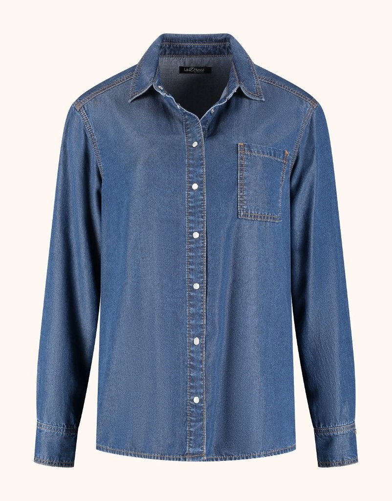 LADRESS denim lyocell blouse met kaartjes - NIEUW, Kleding | Dames, Maat 46/48 (XL) of groter, Nieuw, LaDress, Verzenden