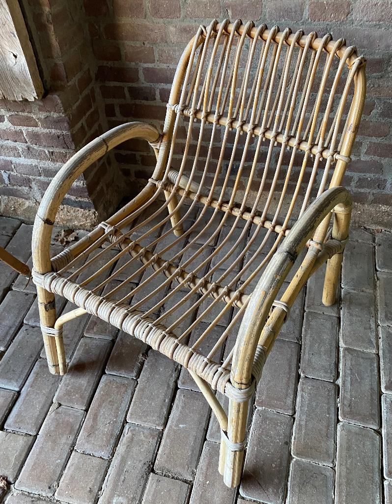 Vintage Rotan stoel, Huis en Inrichting, Stoelen, Ophalen, Gebruikt, Bruin, Riet of Rotan