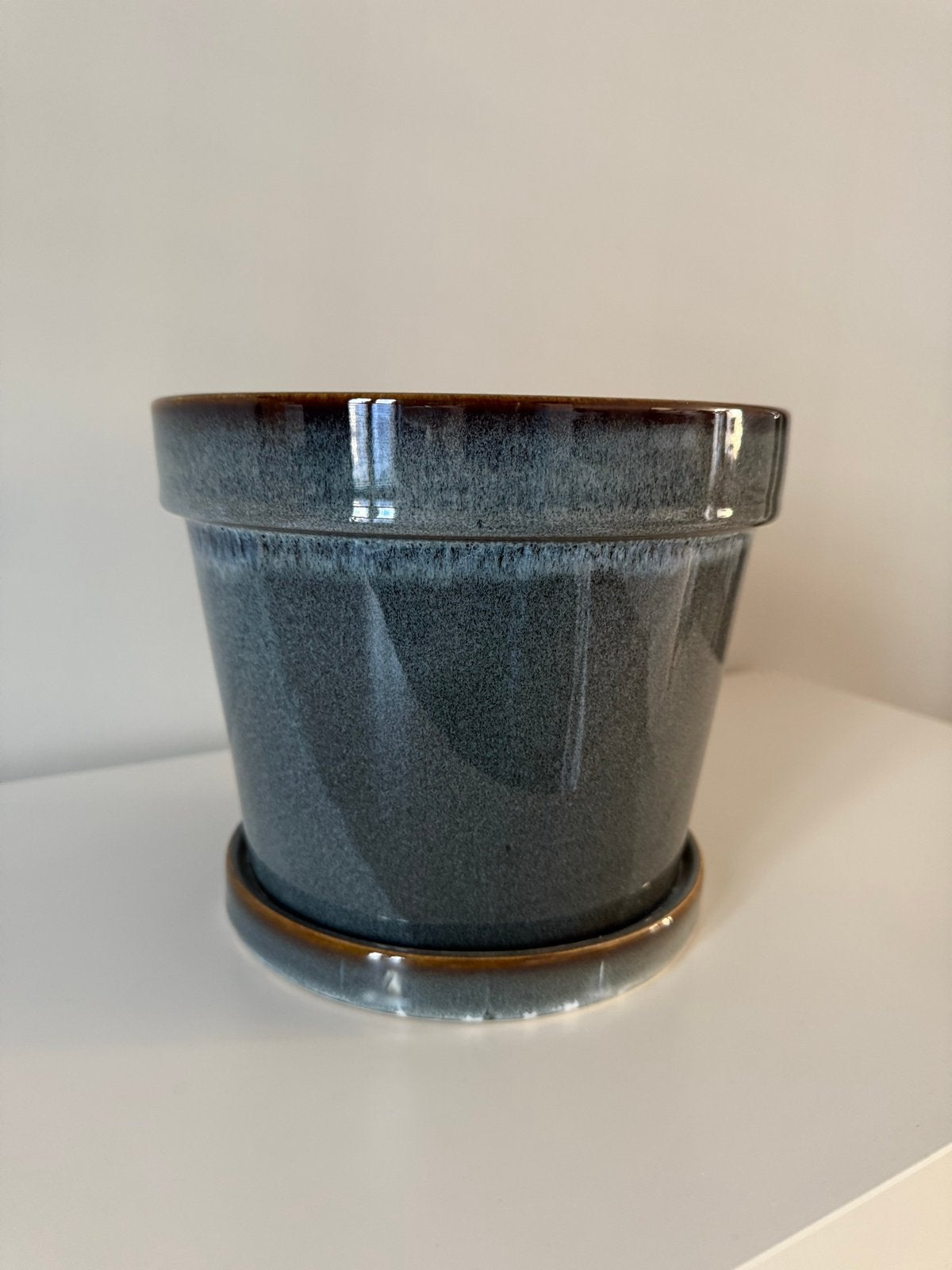 Mooie glazen pot met schotel, Rond, Binnen, Zo goed als nieuw, Minder dan 40 cm