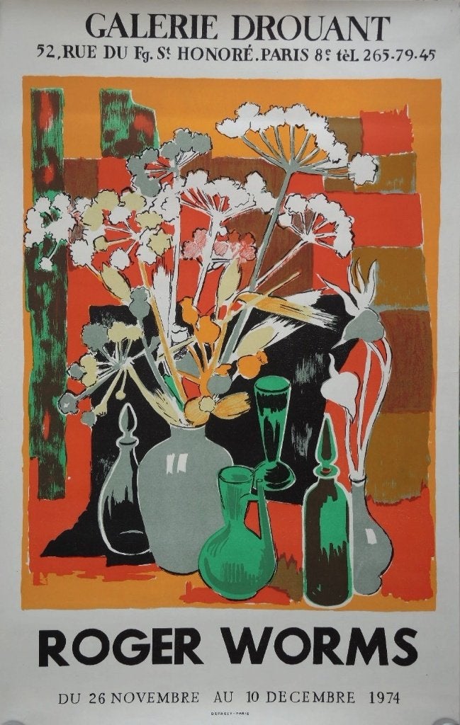Roger Worms litho "Galerie Drouant", 1974, Antiek en Kunst, Kunst | Litho's en Zeefdrukken, Ophalen, Abstract, Lithografie