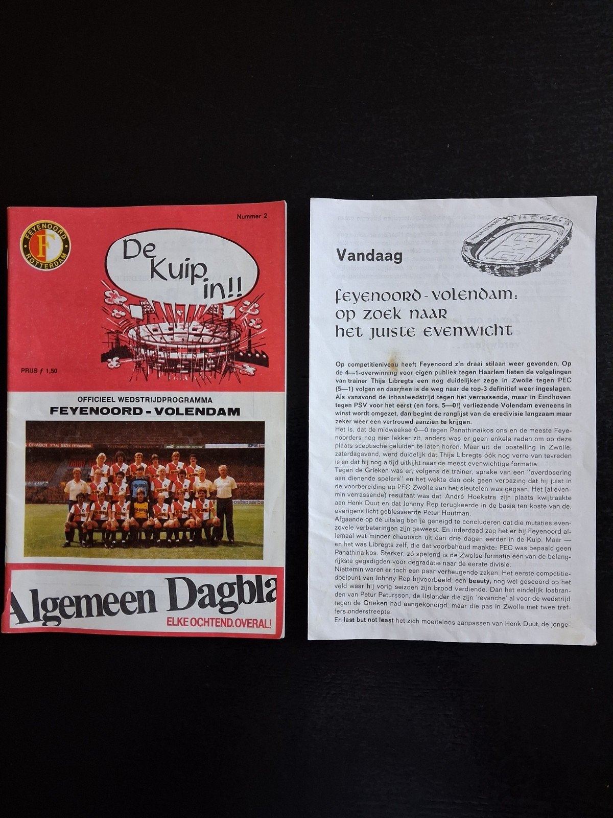 Programma met inlay Feyenoord - Volendam 1984/1985, Verzamelen, Ophalen of Verzenden, Gebruikt, Feyenoord
