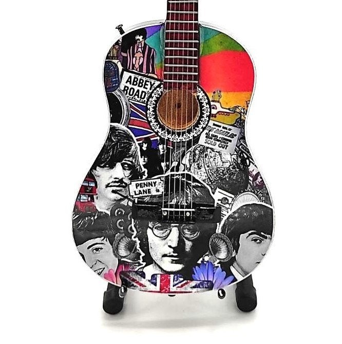 The Beatles gekleurd miniatuur gitaar 25cm mini guitar deco, Info@deconoord.nl, Deco Noord, Nieuw, Ophalen of Verzenden