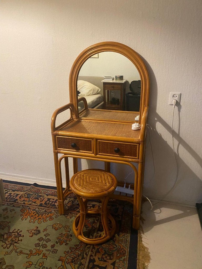 Vintage rotan kaptafel, Huis en Inrichting, Ophalen, Overige materialen, Gebruikt, Vintage, mid-century, rotan