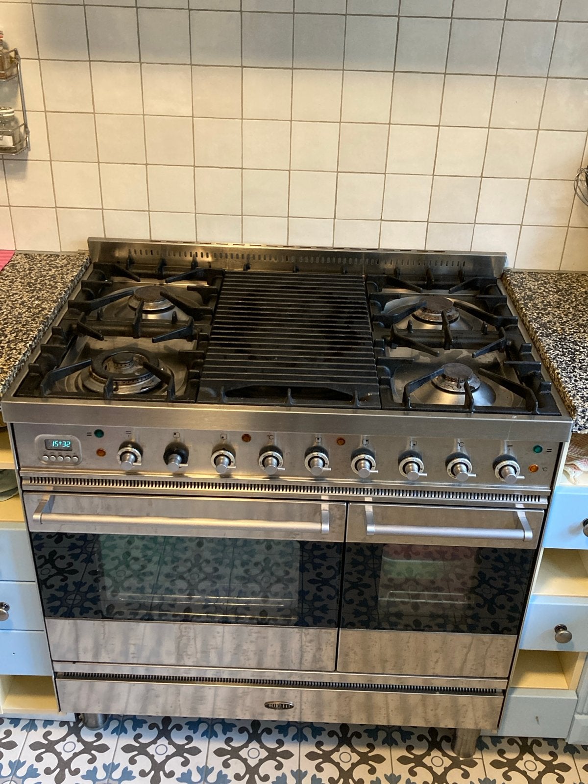 Boretti gasfornuis 90cm met 5 pitten en dubbele oven, Witgoed en Apparatuur, Ophalen, Gebruikt, 60 cm of meer, Gas