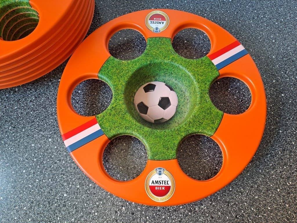 Amstel Bier Oranje Voetbal Flessenhouder Set, Verzamelen, Biermerken, Ophalen of Verzenden, Zo goed als nieuw, Glas of Glazen