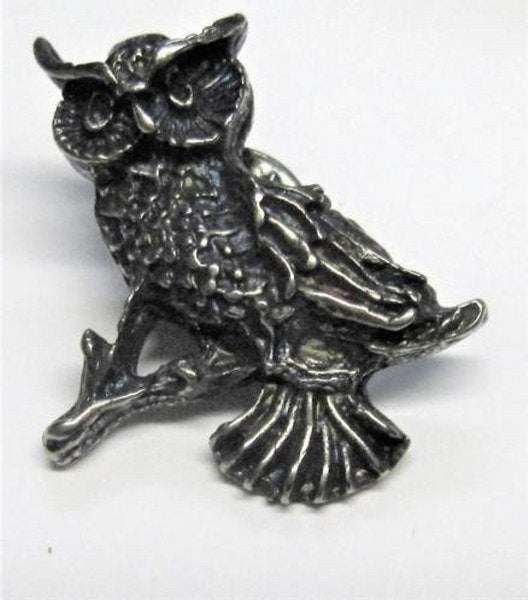 Prachtige verzilverd tinnen steekbroche Uil (A.R. Brown), Ophalen, Nieuw, Zilver, Overige materialen
