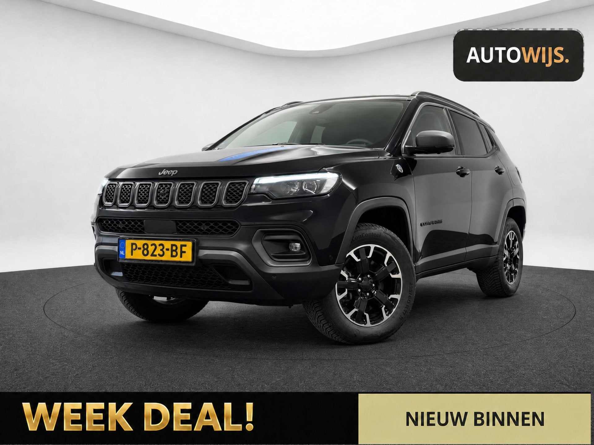 Jeep Compass 4xe 240 Plug-in Hybrid Electric Trailhawk|LEDER, Auto's, Automaat, Dealer onderhouden, 4 cilinders, Zwart