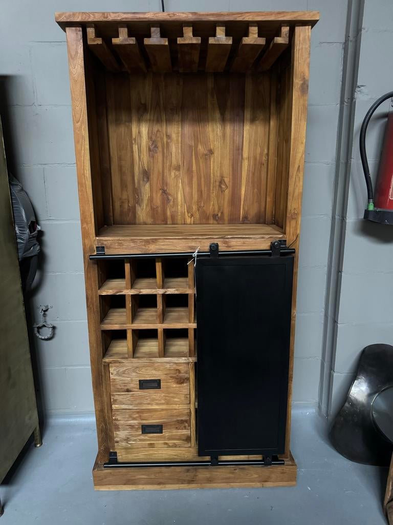 HSM Blackburn Wijnkast / Barkast van Teakhout, Huis en Inrichting, Ophalen, 15 tot 25 flessen, Zo goed als nieuw, 75 cm of meer