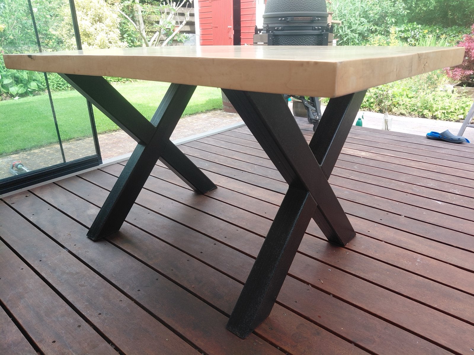 Massief houten eettafel, Ophalen, 100 tot 150 cm, 50 tot 100 cm, Zo goed als nieuw