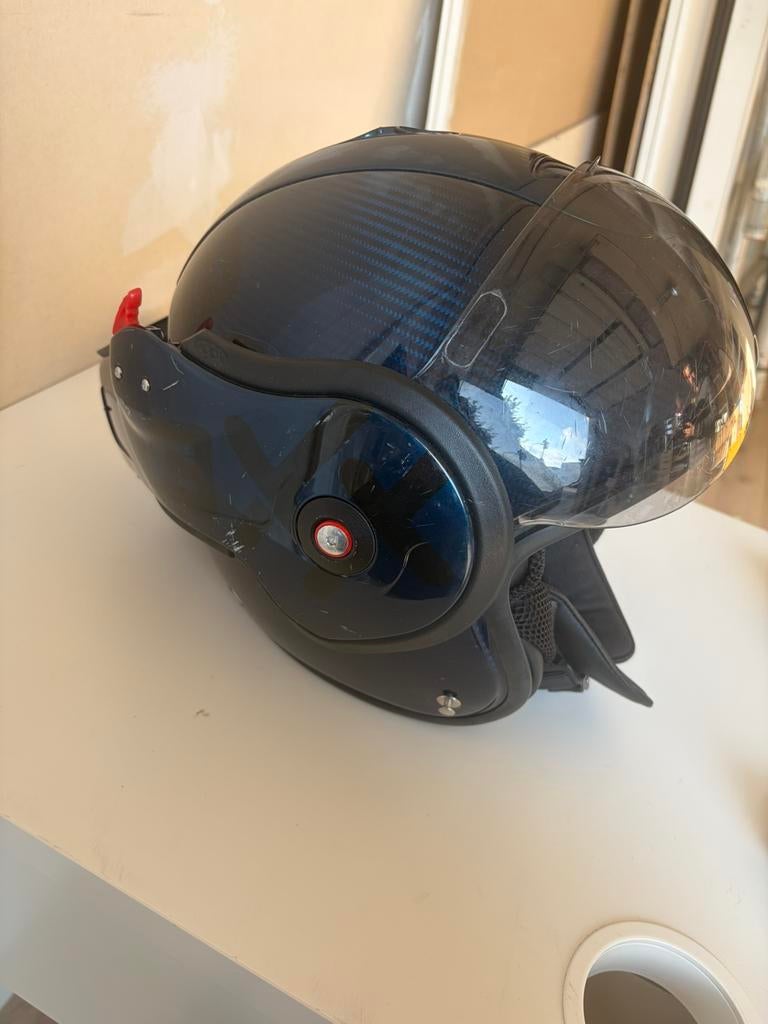 Roof boxer helm carbon blue maat XS, Fietsen en Brommers, Brommerhelmen, Ophalen of Verzenden, Gebruikt, Extra small of kleiner