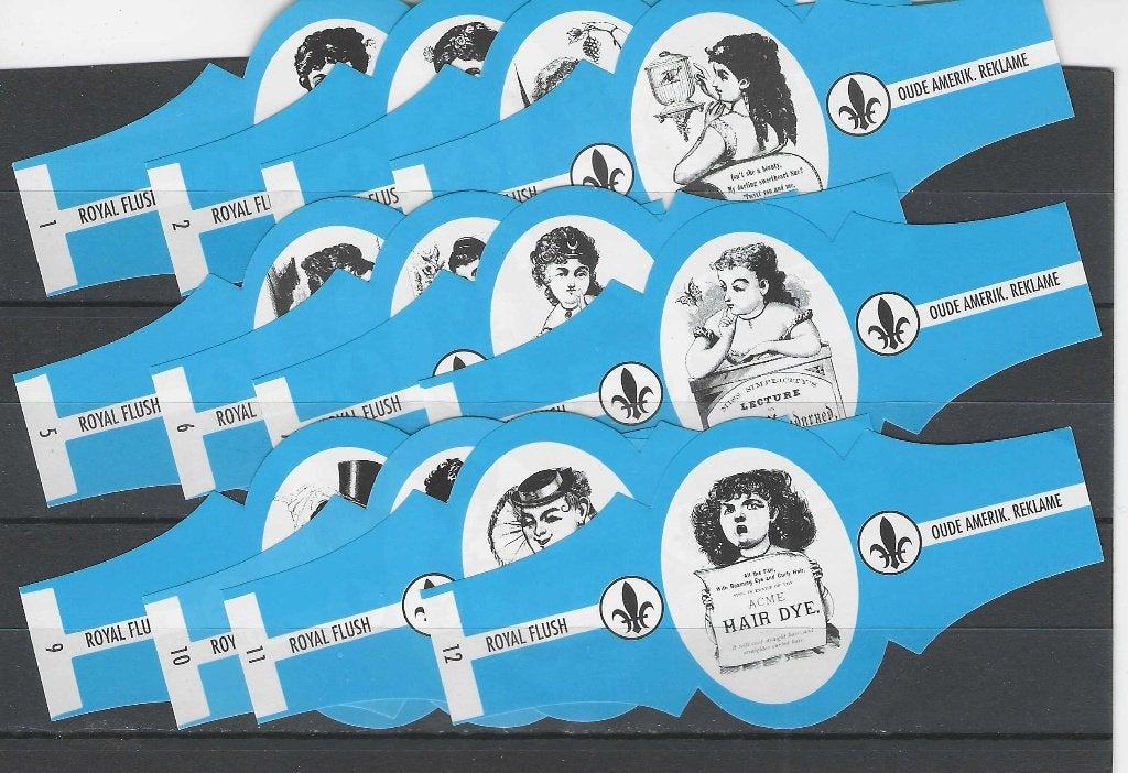 reeks   hg  4386  oude reclame   1-12   sigarenbanden, Ophalen of Verzenden, Zo goed als nieuw, Sigarenbandjes