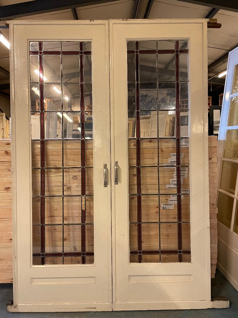 Set schuif / en-suite deuren met glas in lood 214x145cm., Ophalen