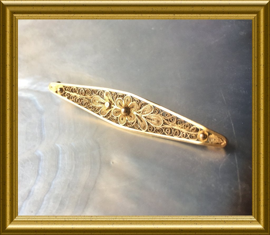 18 karaat gouden filigrain broche, Ophalen of Verzenden, Goud, Broche