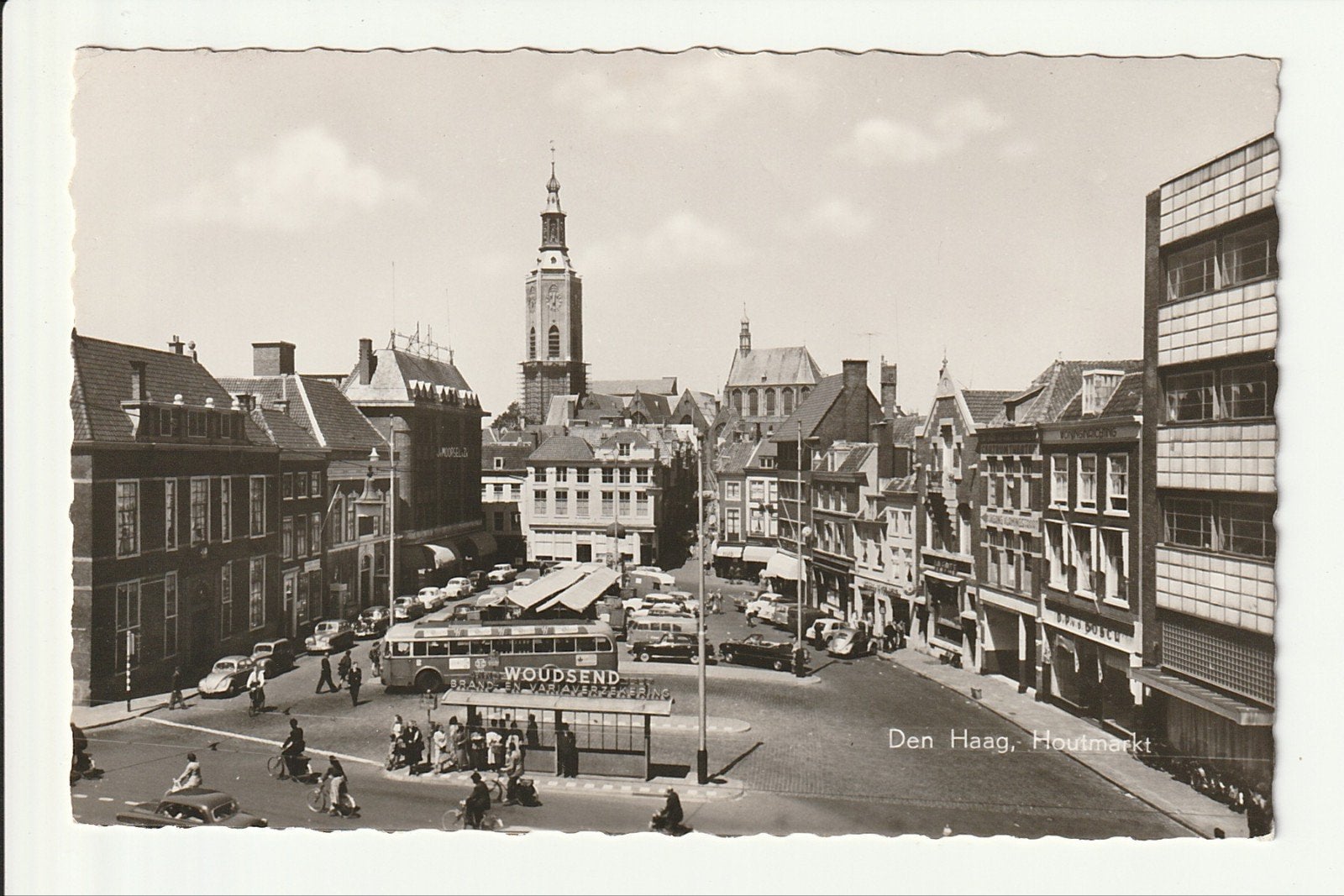 DEN HAAG HOUTMARKT BUSHALTES HTM KROMHOUT BEIJNES STADSBUS, Ophalen of Verzenden, 1940 tot 1960, Ongelopen, Zuid-Holland