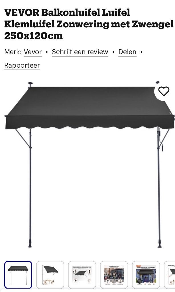 Te koop,Zonnescherm,klemluifel, Ophalen, Overige typen, Nieuw, Minder dan 250 cm