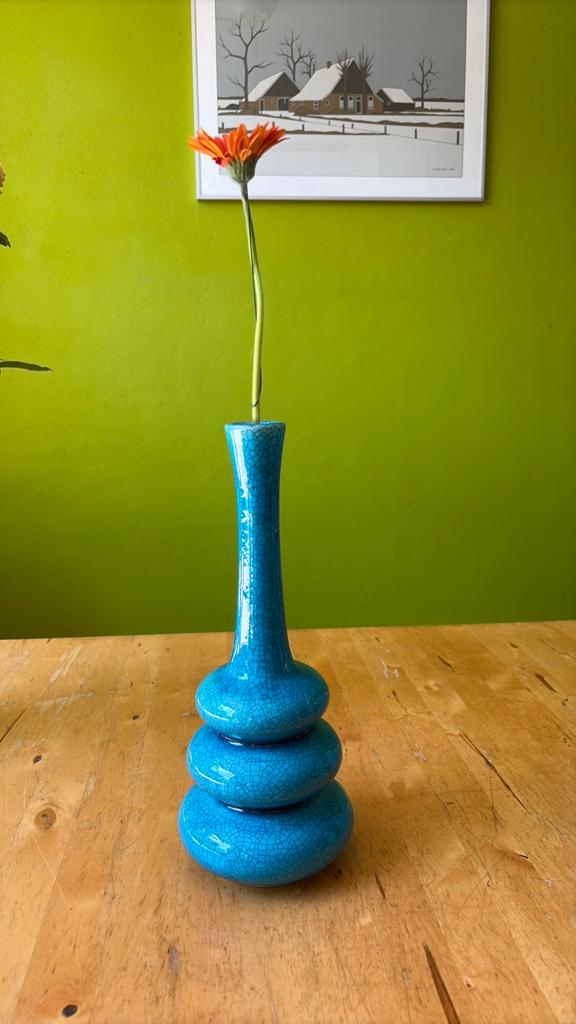 Vaas craquelé blauwgroen, Huis en Inrichting, Woonaccessoires | Vazen, Overige kleuren, Ophalen of Verzenden, Minder dan 50 cm