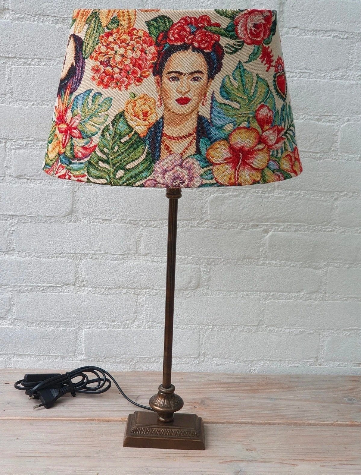 Lamp met print Frida Kahlo, Ophalen of Verzenden, Met schakelaar, Vintage