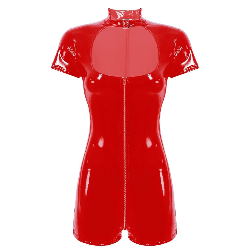 Korte rode dames catsuit lak leren wetlook jumpsuit bodysuit, Maat 38/40 (M), Verzenden, Nieuw, Overige thema's