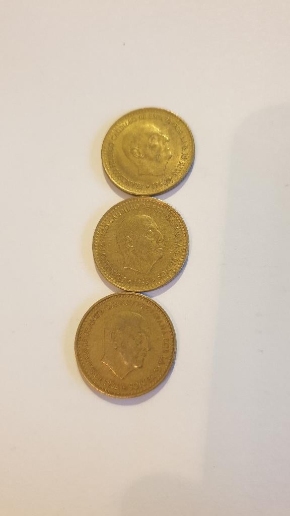 1794 spanje 3 x 1 peseta munten 1966, Verzenden, Overige landen