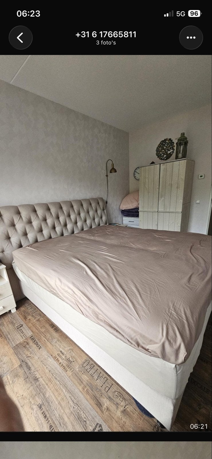 Luxe Serta Boxspring, Huis en Inrichting, Ophalen, Beige, Tweepersoons, Zo goed als nieuw