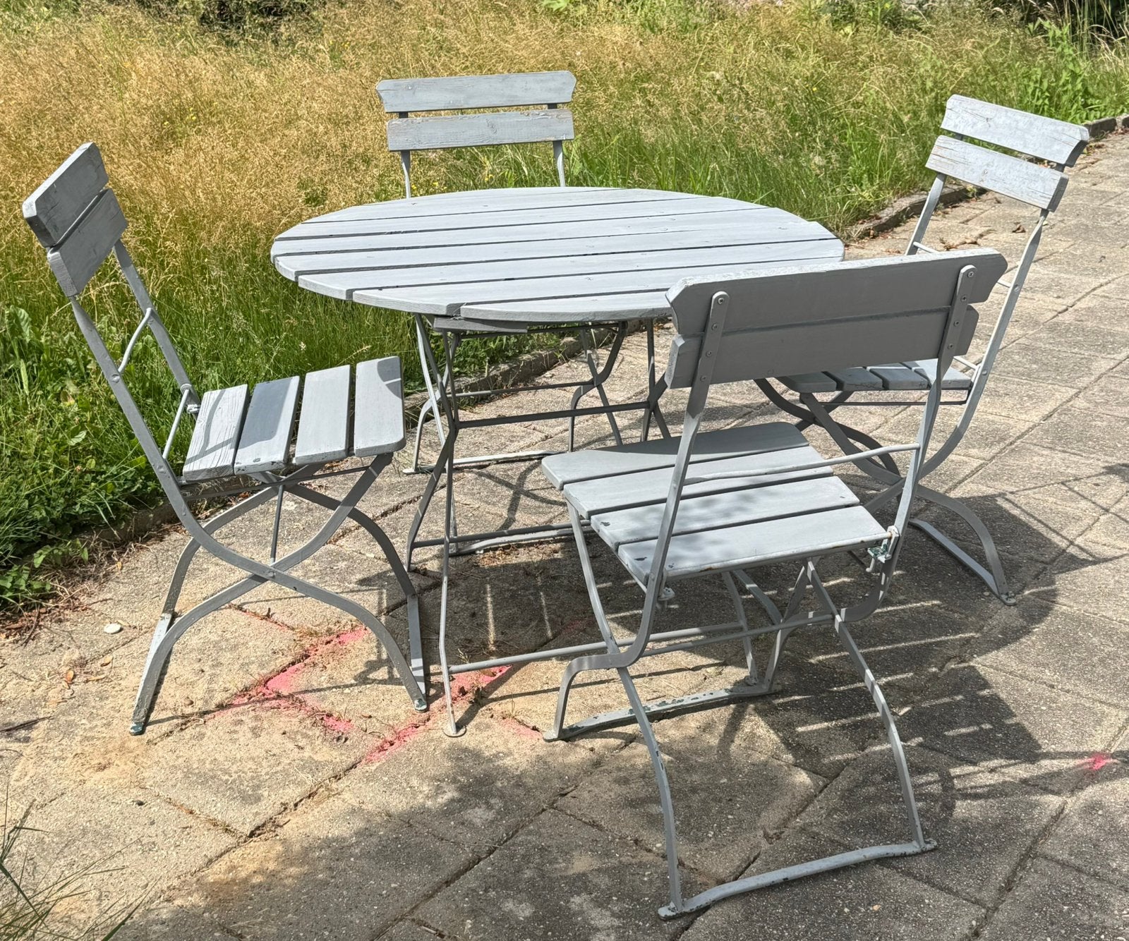 Mooie Grijze Inklapbare Bistro Tuinset - 5-delig, Ophalen of Verzenden