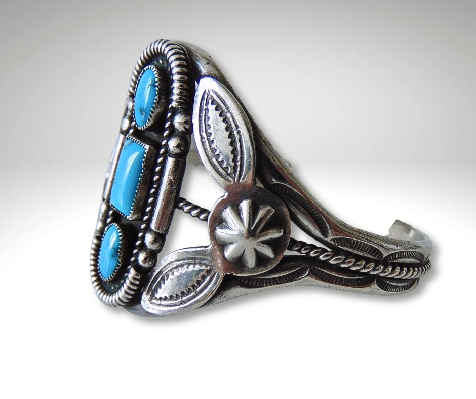 Sublieme zilveren NAVAJO armband 3 turquoise stenen!, Verzenden, Zo goed als nieuw, X, Met edelsteen