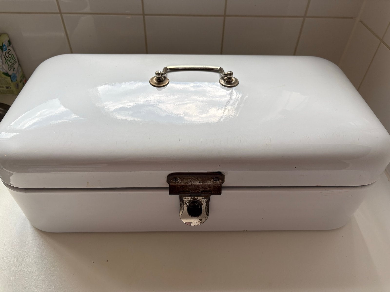Vintage Broodtrommel Wit Emaille met Handvat, Ophalen of Verzenden